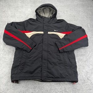 Vintage Nike Jacket Mens Large Black Center Side Swoosh Zip Pocket Hooded 90s